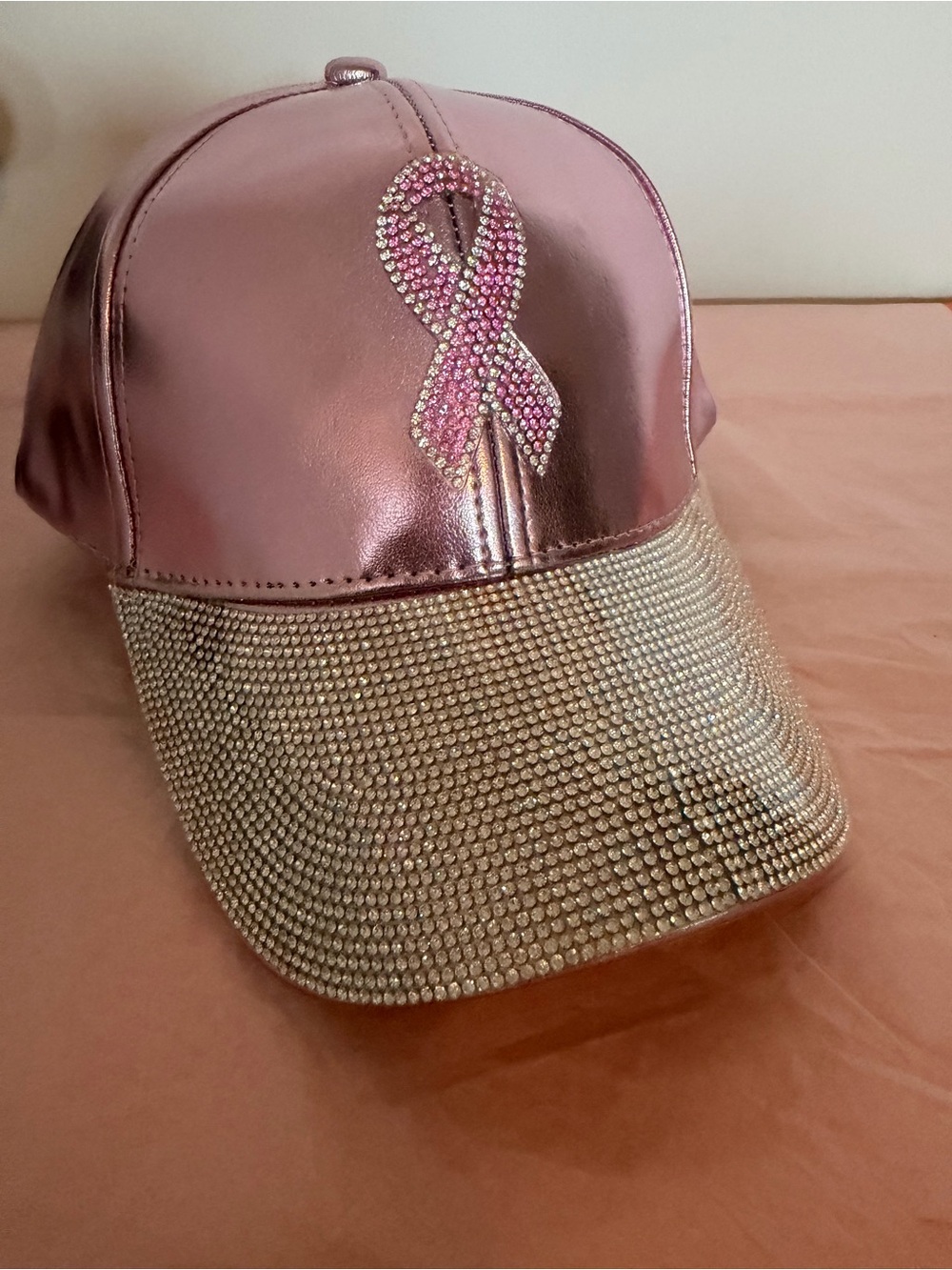 Pink Rhinestone Ribbon Baseball Cap - Women Accessories